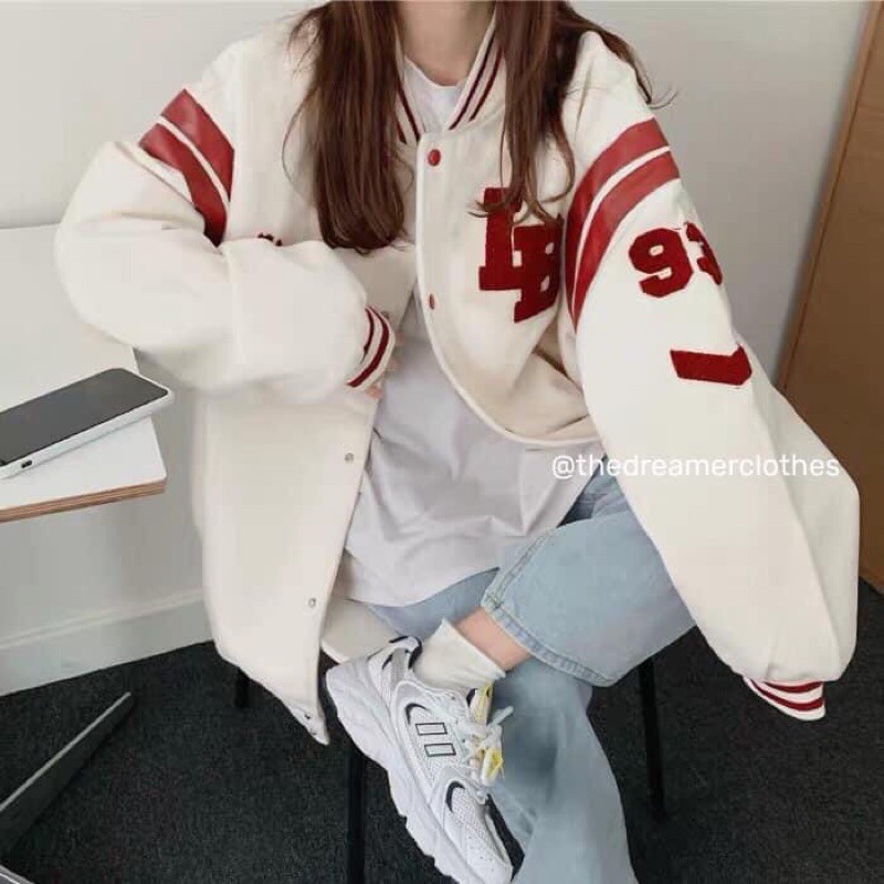 Áo khoác bóng chày viền màu có ảnh thật