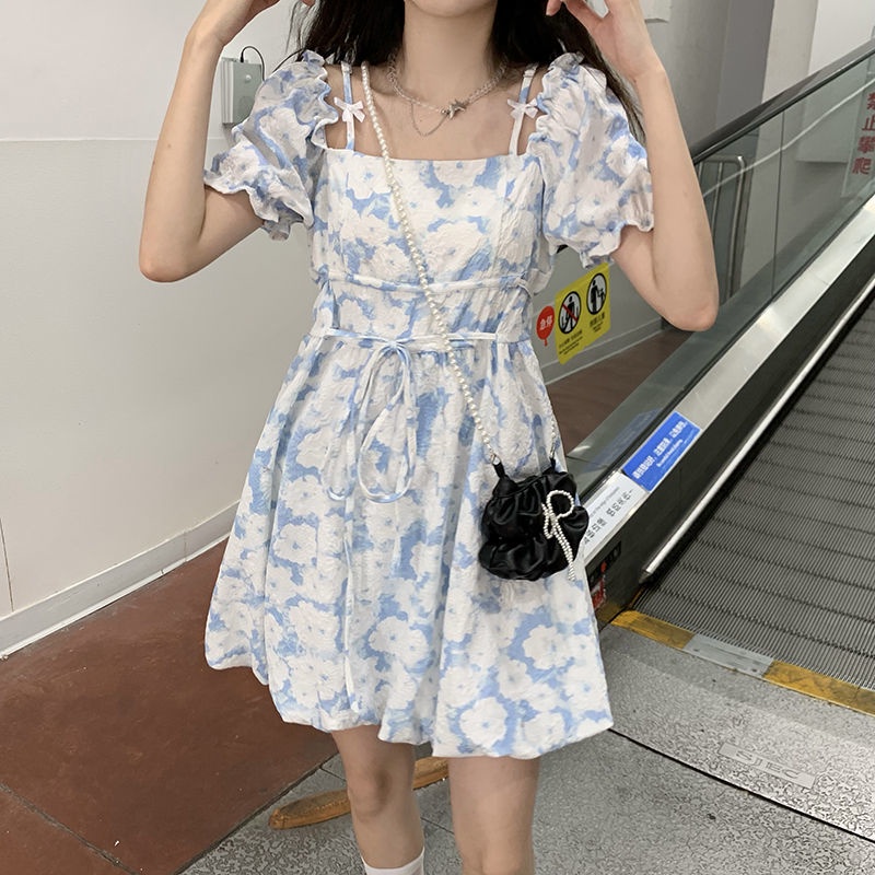 Đầm Hoa Tay Phồng Thời Trang Hè Mới Đáng Yêu Dành Cho Nữ 2022