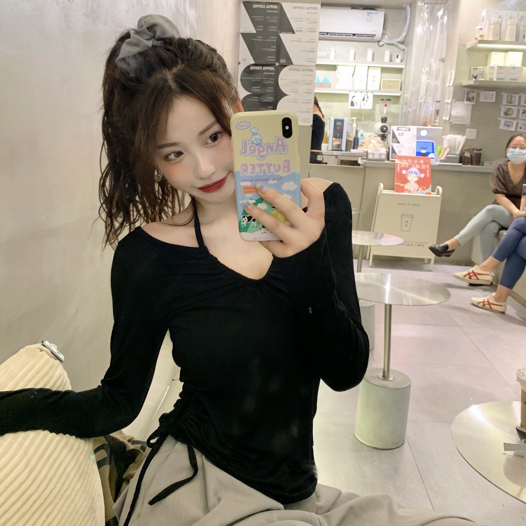 Áo thun COZOK dài tay cổ yếm phong cách Hàn Quốc thời trang