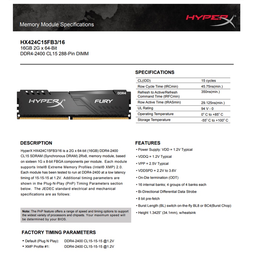 Ram HyperX Fury Black 16GB DDR4 2400MHz 2666MHz Dùng Cho PC Desktop - Bảo hành 36 tháng