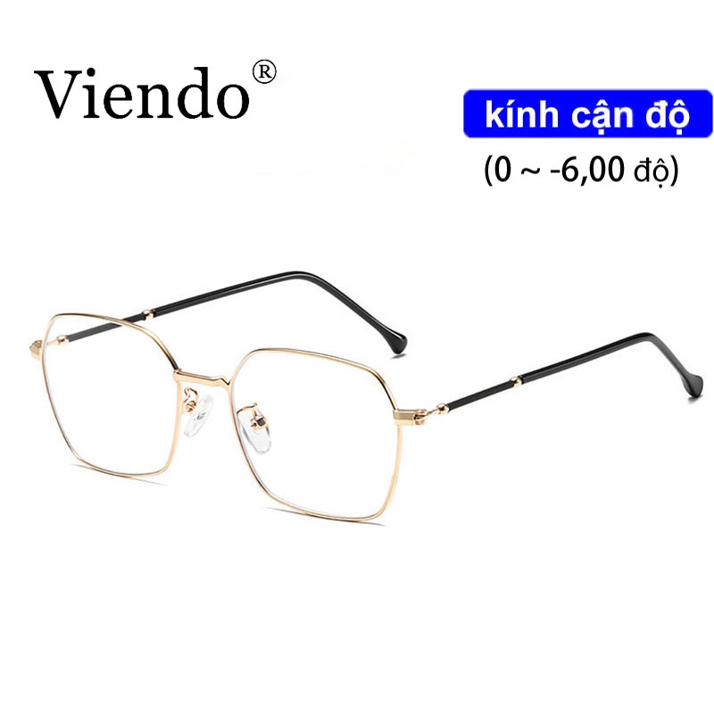 Kính cận VIENDO gọng vuông kim loại 0 ~ -6.00 độ cắt theo yêu cầu chống ánh sáng xanh thời trang cho nam và nữ