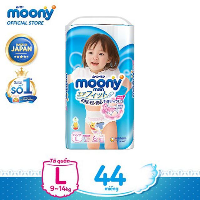 Bỉm moony Nhật Bản nhập khẩu dán/quần size S84+6, M58+6, M64+4, L44+6, XL38+6