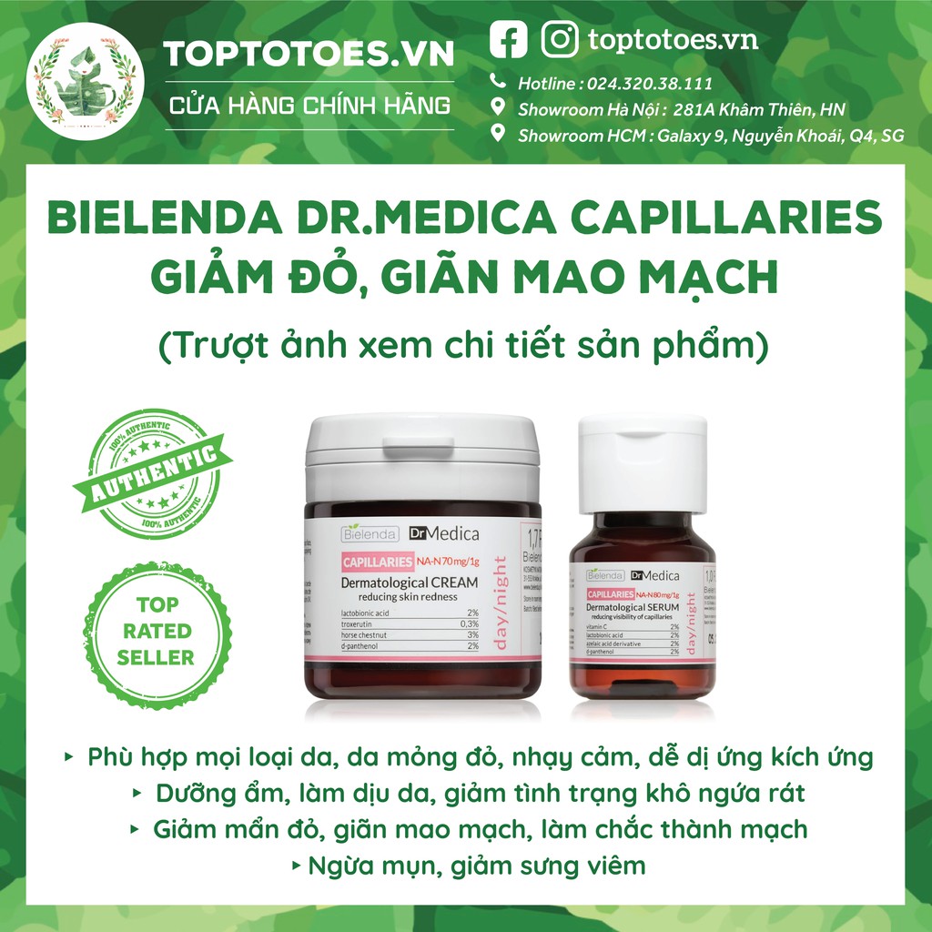 [Mã 2611TIEUDUNG100K giảm 8% đơn 500K] Serum & Kem dưỡng Bielenda Dr Medica Capillaries giảm đỏ, giãn mao mạch