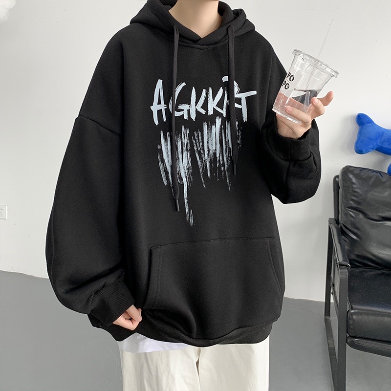 Áo hoodie tay dài dáng rộng vải cotton thời trang xuân thu cá tính dành cho nam