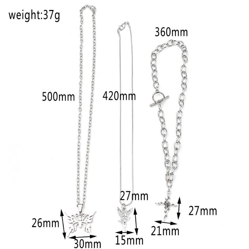 Set 3 Vòng cổ bạc 10MK mặt hình cánh thiên thần thời trang cho nữ