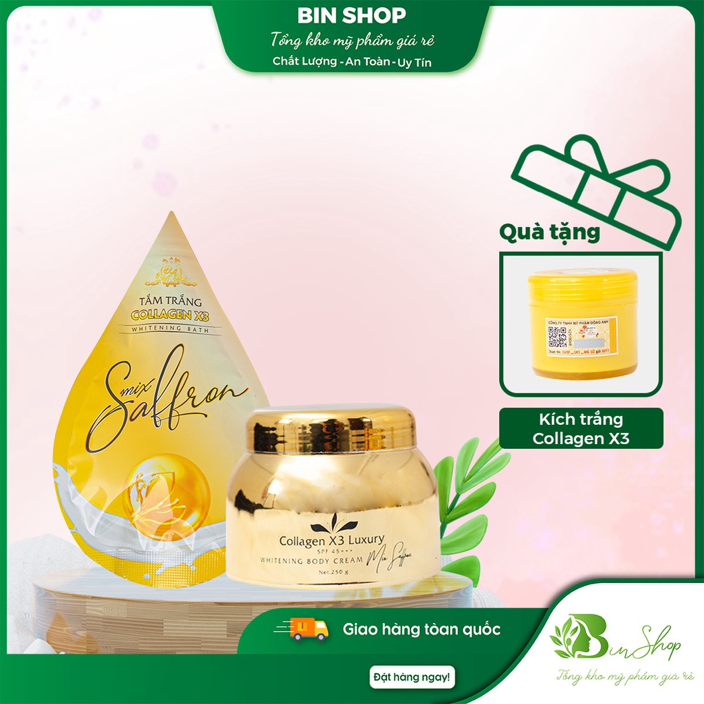 Combo trắng da Collagen X3: Tắm trắng Collagen X3 + Kem Body Collagen X3