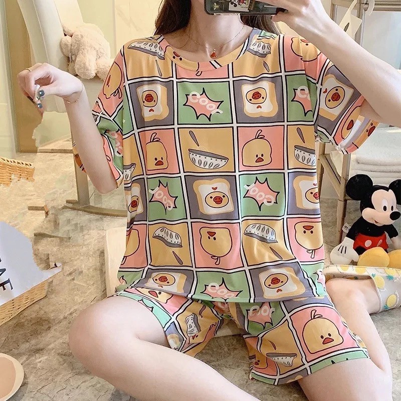 Đồ Ngủ Nữ Cotton Thun Cộc Tay Pijama Đồ Bộ Nữ Cộc Tay Dễ Thương Mùa Hè Chất Mát Mẫu 2021 K5C3