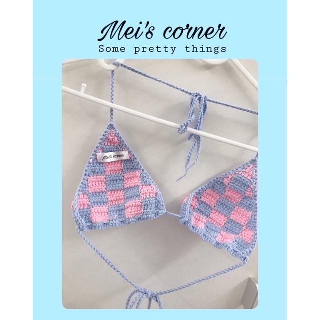 ÁO BIKINI 2 MẢNH CARO LEN MÓC- CHECKERED BIKINI TOP