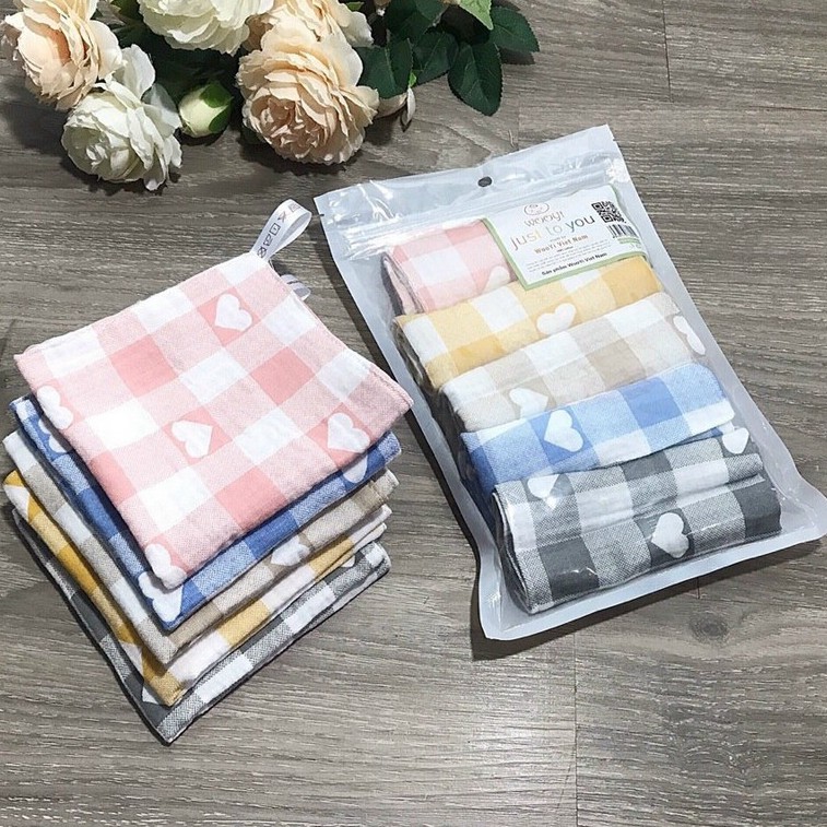 Khăn sữa Wooyi 4 lớp cotton mềm mịn cho bé (Set 5)