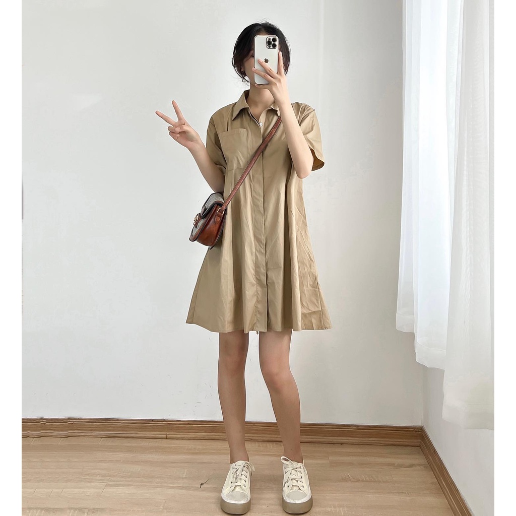 Đầm sơ mi xòe new chất dày dặn thời trang nữ miho house