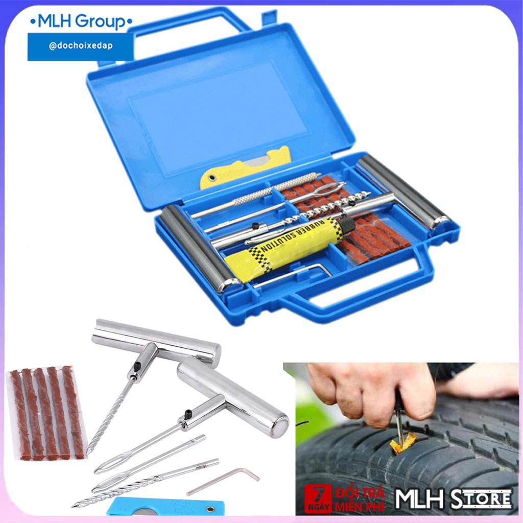 Bộ Hộp Dụng Cụ Vá Lốp Xe Lốp Không Săm Vá Lụi  Bằng Thép Không Gỉ Cho Xe Oto, Xe Hơi Và Xe Máy MLH