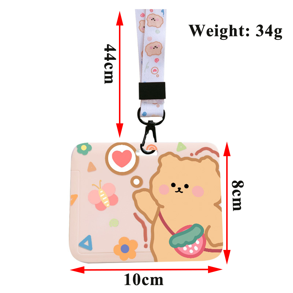 SWEETJOHN Korea Card Holder Rabbit Bear Name Card Cover with Long Lanyard ID Pass Holder Cute Fashion Design Women Girls Student Badge Case