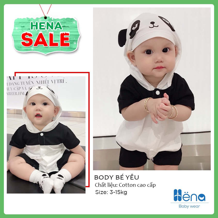 Body thú cho Bé - Gấu pandaa CAO CẤP, CHẤT VẢI AN TOÀN - Đồ liền thân bé trai, bé gái Đẹp | Bodysuit trẻ em | Henashop