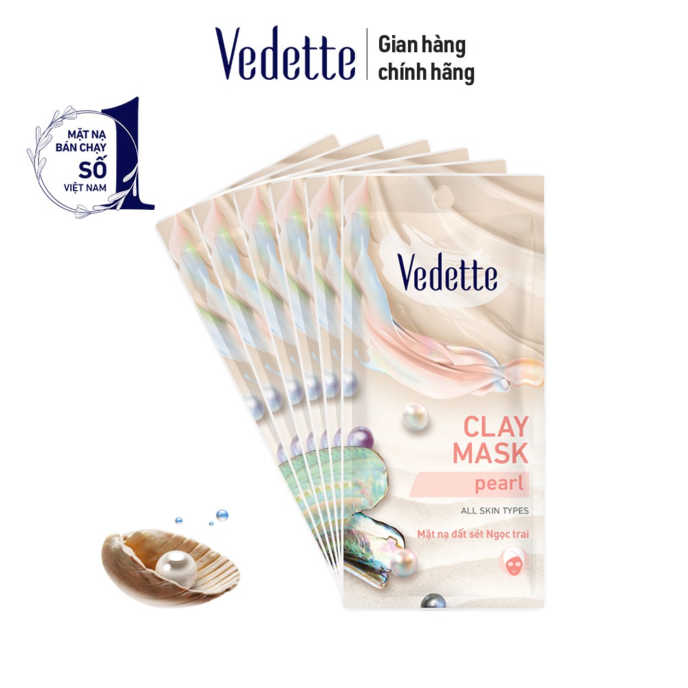 Combo 6 Mặt nạ đất sét sạch sâu dịu nhẹ Ngọc Trai Vedette Clay Mask Pearl 12g (Gói)