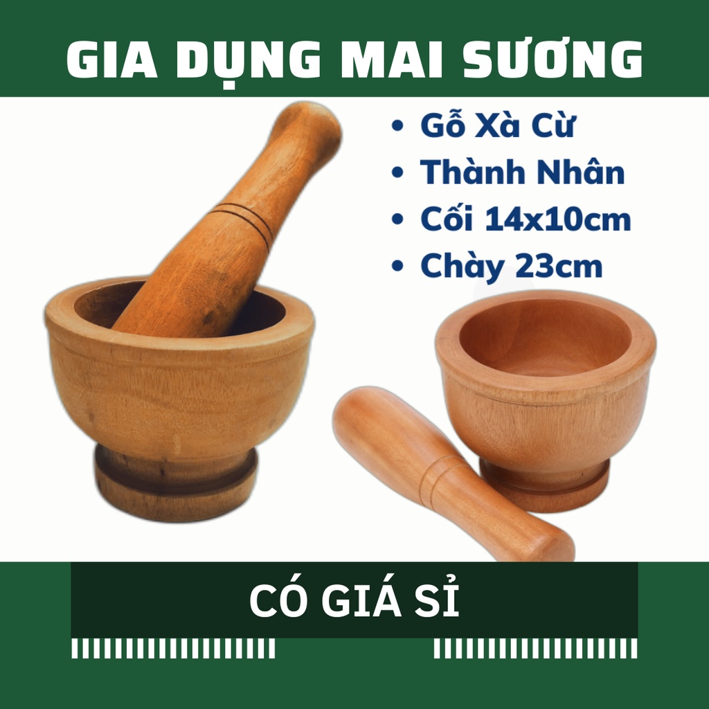 [Giá Sỉ] Bộ Chày Cối Gỗ Xà Cừ Thành Nhân 14cm