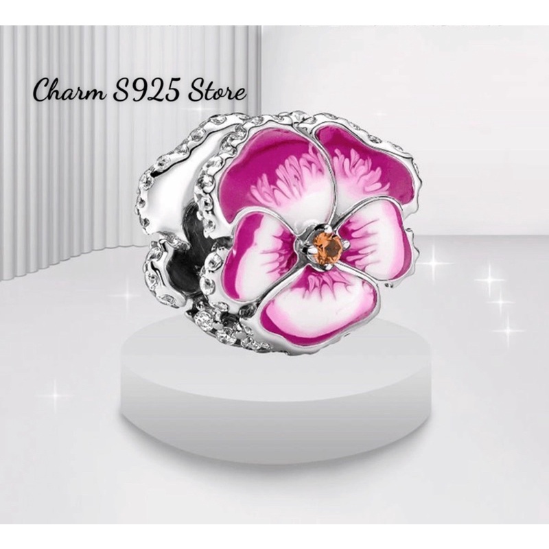 CHARM PAN ALE HOA PANSY HỒNG BẠC S925 CAO CẤP