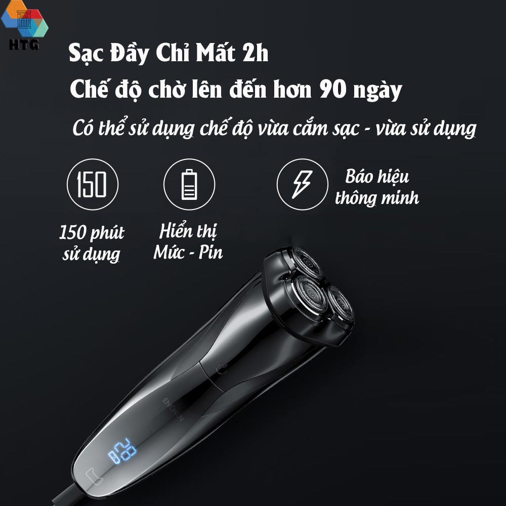 Máy cạo râu Enchen Blackstrone 3 chống nước IPX7, nâng cấp pin,màn hình LCD, sạc nhanh type C, lưỡi dao tự mài