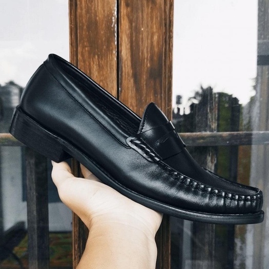 Giày Penny Loafer black da bò nhập khẩu cao cấp LF-001