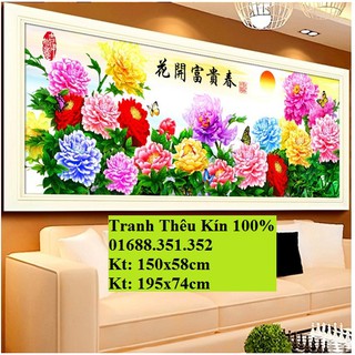 Tranh thêu chữ thập Hoa khai phú quý HH0787 195x84cm