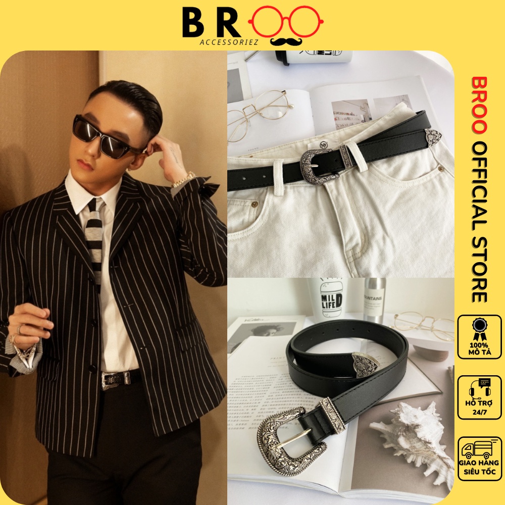Thắt lưng nam nữ BROO unisex bản nhỏ 2.8cm, dây nịt da SLR Sơn Tùng thời trang hoa văn cao cấp