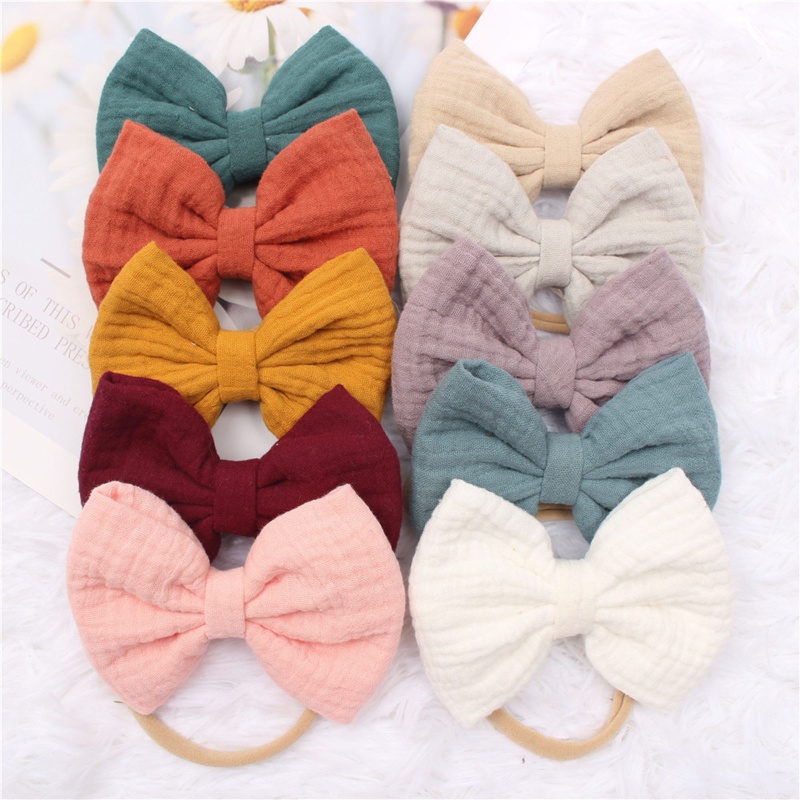 Băng Đô Nơ Bằng Cotton Mềm Co Giãn Thời Trang Dành Cho Bé Gái