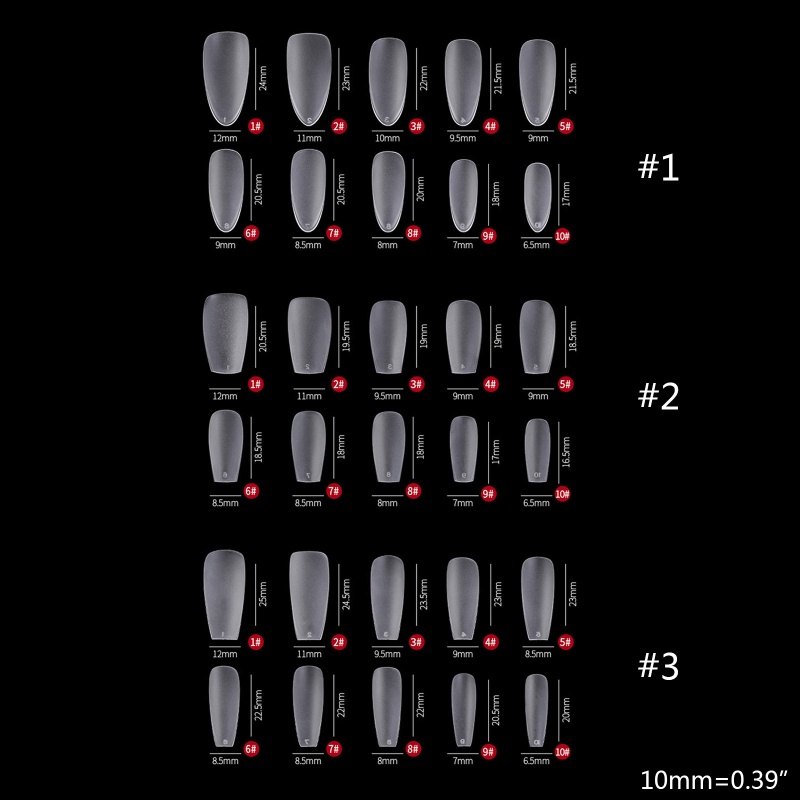 Set 100 Đầu Móng Tay Giả Ngắn 10 Kích Cỡ Dạng Nhấn Dùng Để Nối Dài Móng DIY