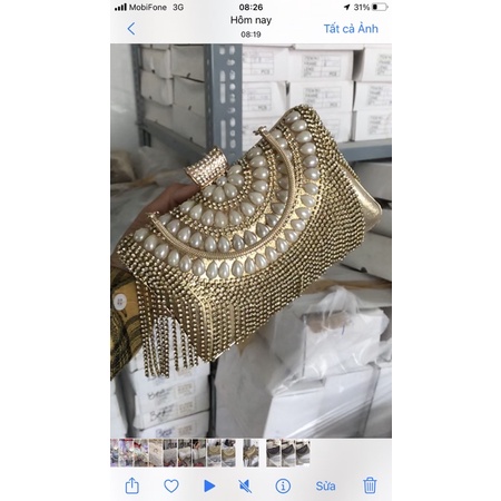 Bóp Đầm Đeo Vai Gắn Hạt Trang Trí Cao Cấp