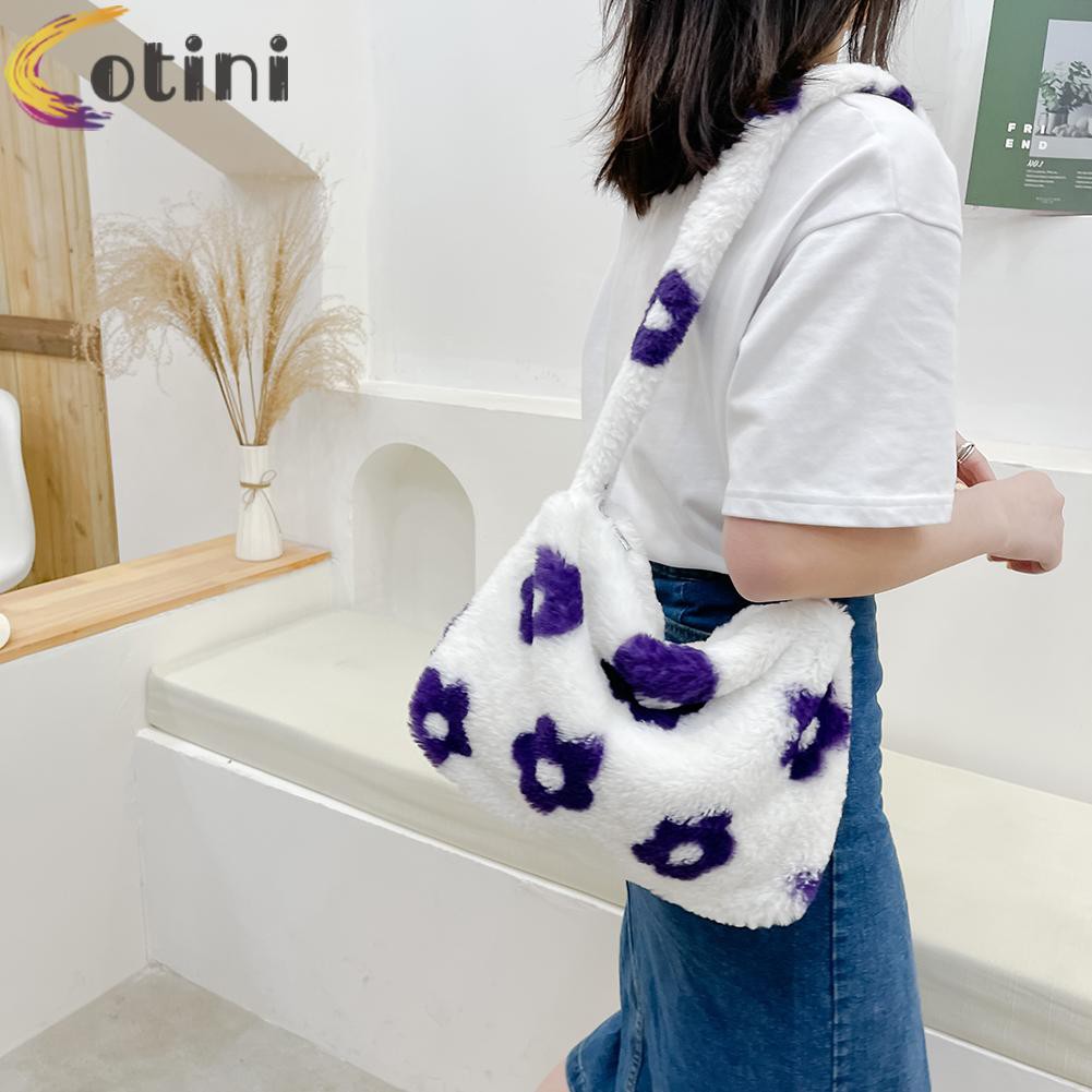 COTINI Women Plush Large Tote Shoulder Underarm Bag Vintage Floral Print Handbag