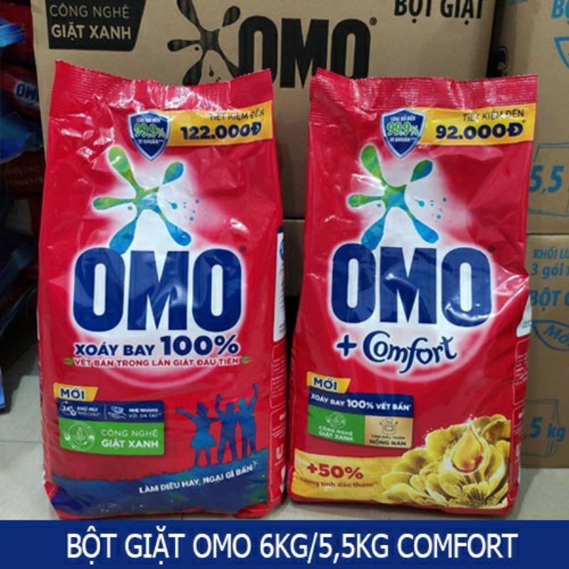 Bột giặt Omo Comfort tinh dầu thơm nồng nàn 5.5kg (6kg không comfor)