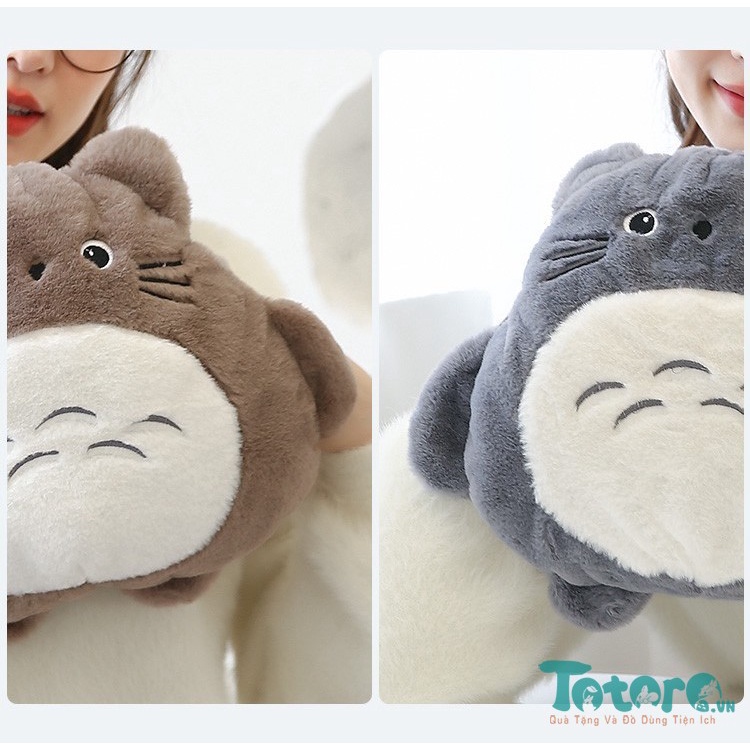Túi sưởi điện kèm gối đút tay Totoro lông dài mịn cao cấp đa năng