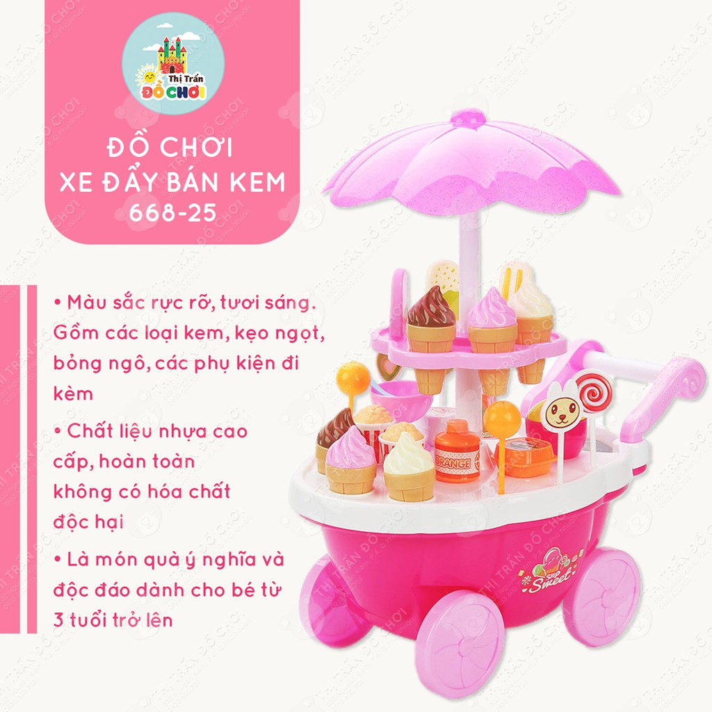 Xe đẩy cửa hàng kẹo và kem di động cho bé 668-25 - Thị trấn đồ chơi