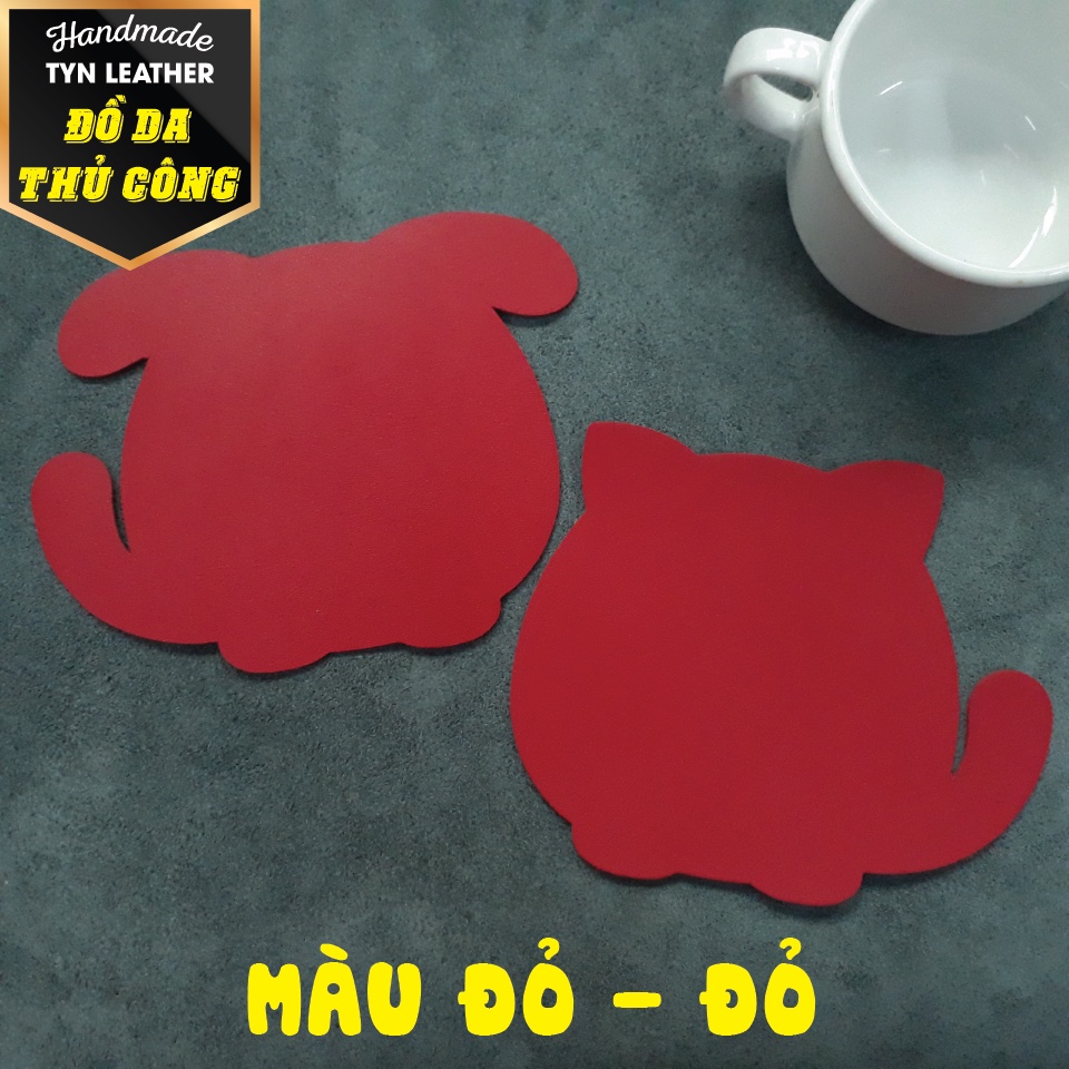 Miếng lót ly hình cún/ hình mèo/ hình gấu, da 2 mặt 2 màu, chống thấm nước