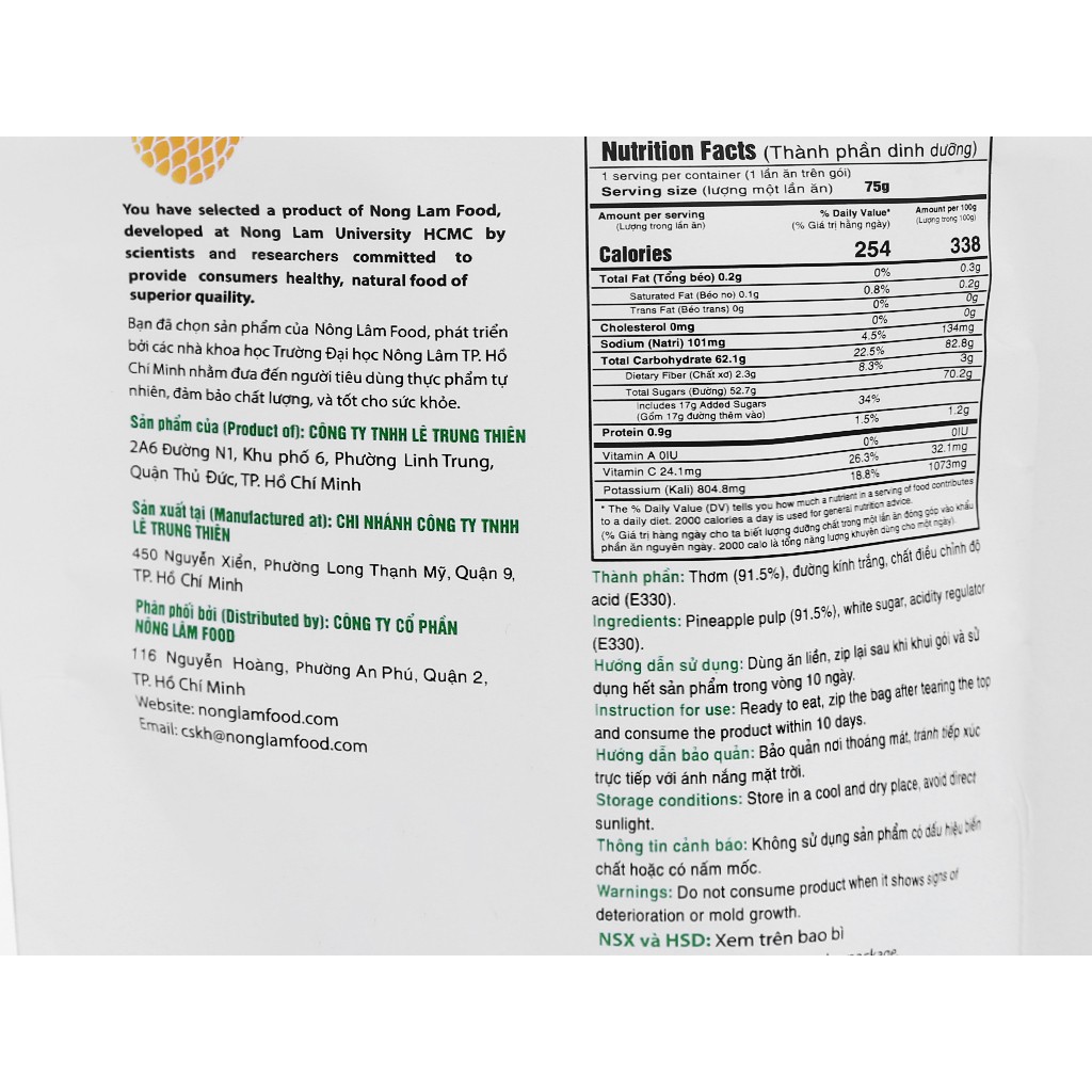 Thơm sấy dẻo Nonglamfood  túi 75g  | Healthy Snack | Ăn vặt văn phòng | Ăn vặt tốt cho sức khỏe | Ăn vặt xế chiều