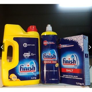 Combo Bột rửa bát finish 2.5kg+Muối Finish 1.5kg+Nước làm bóng finish 750ml (NK EU )
