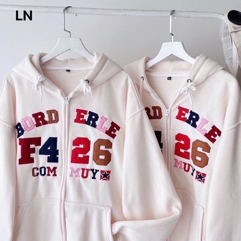 Áo khoác nỉ F426 chữ màu mũ 2 lớp TH6