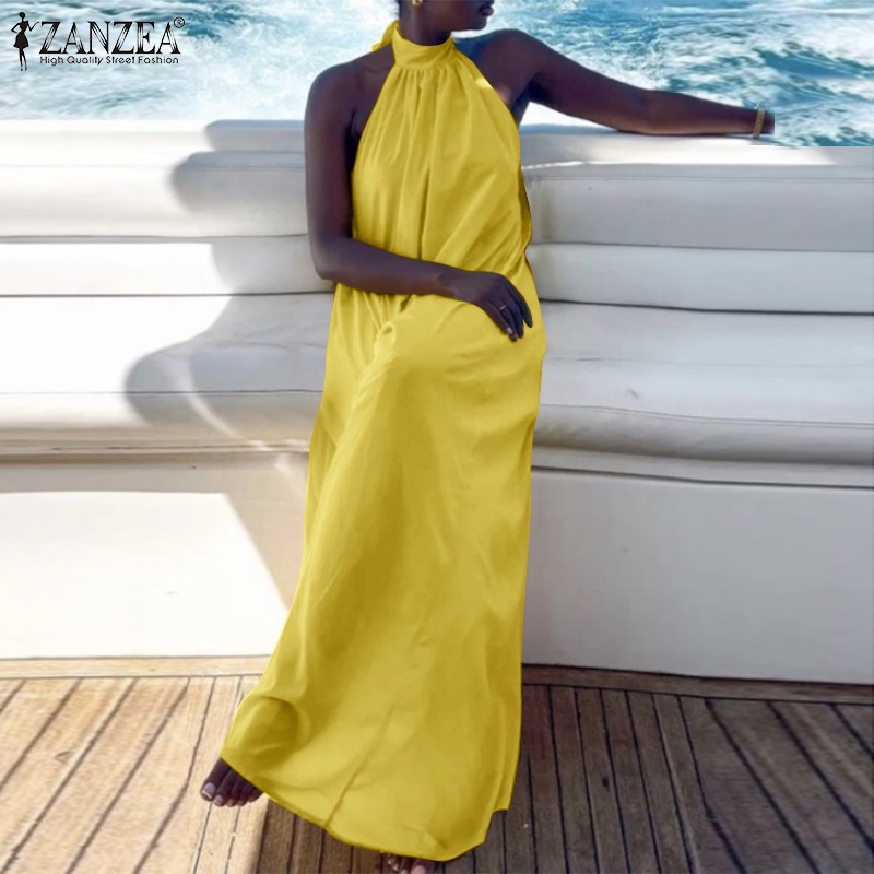 Đầm maxi Zanzea thắt dây màu trơn thời trang dành cho nữ