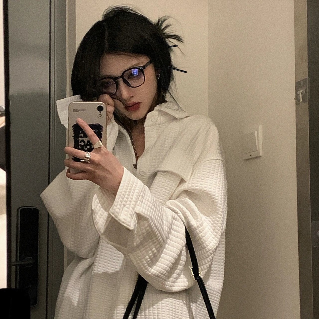 Jiashucheng Áo Khoác Dáng Rộng Màu Trắng Phong Cách Mỹ Dễ Phối Đồ Thời Trang Xuân Thu Cho Học Sinh Nữ