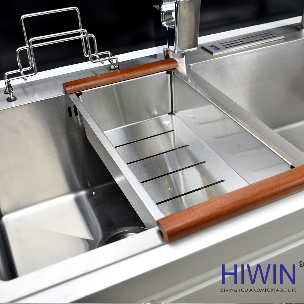 Chậu rửa bát 2 ngăn tích hợp khay đựng đồ Inox 304 Hiwin KS-8148