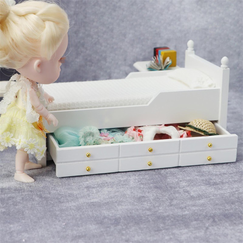 Giường Ngủ Bằng Gỗ Có Ngăn Kéo 1 / 12 Dùng Trang Trí Nhà Búp Bê