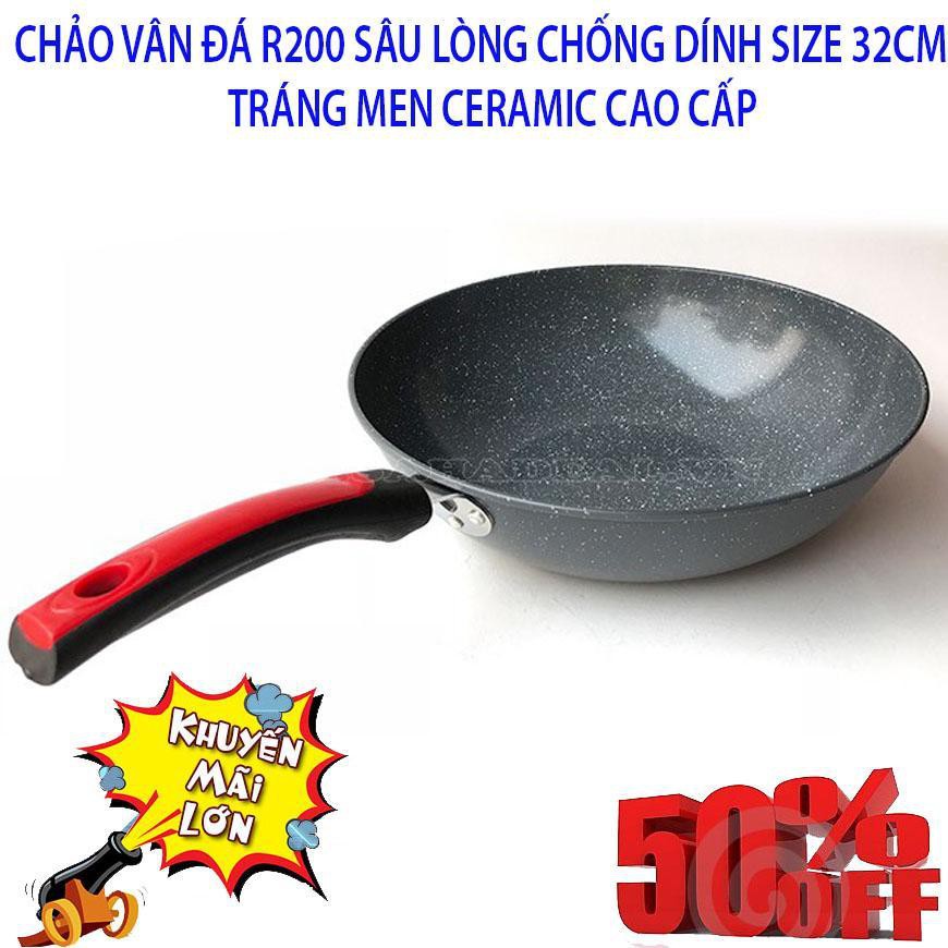 Chảo chống dính,chảo đá,chảo bếp từ,Mua Ngay Chảo Vân Đá R200 Sâu Lòng 32cm Chống Dính Công Nghệ Mới Dùng Được Mọi Loại