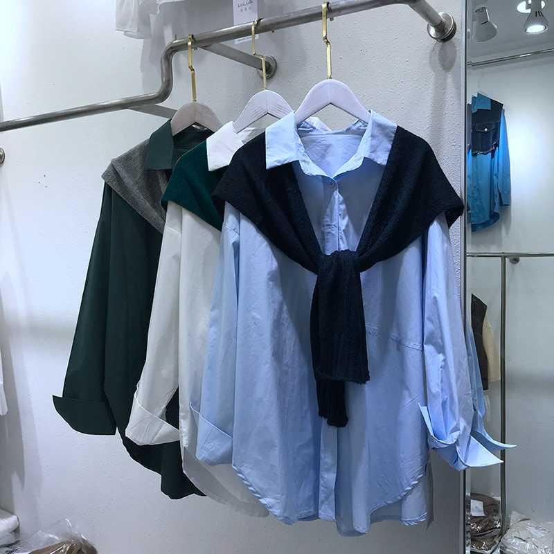 Set Áo Sơ Mi + Khăn Choàng Dáng Rộng Phong Cách Hàn Quốc Thời Trang Cho Nữ