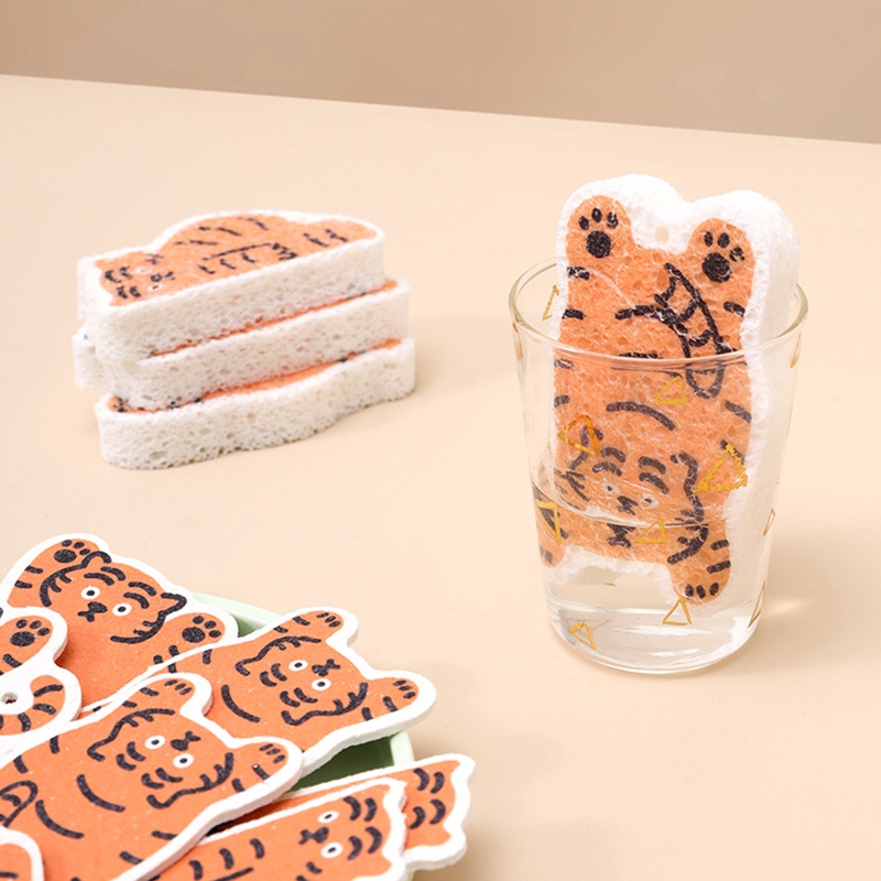 Set 4 Khăn Lau Bếp Đa Năng Bằng Bột Cotton Nén Không Dính Họa Tiết Hổ Hoạt Hình