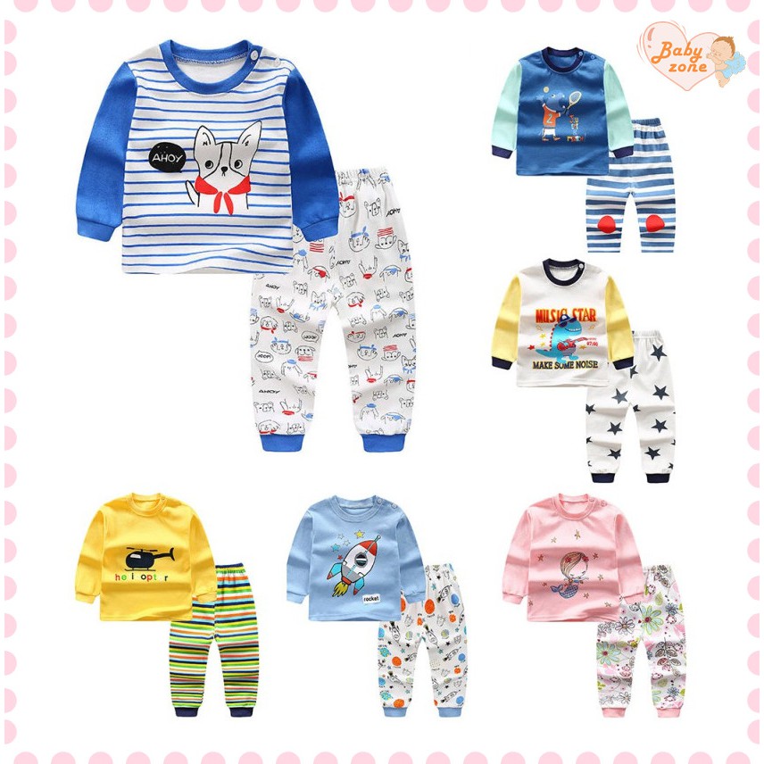 Bộ pijama dài tay in họa tiết hoạt hình + quần dài cho bé