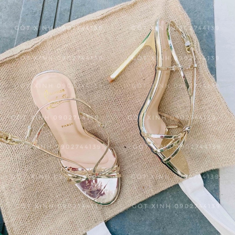 Sandal cao gót vàng gold chéo dây xinh xắn