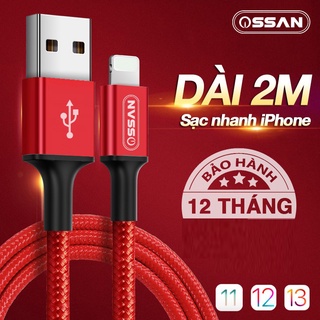Cáp dù siêu bền sạc nhanh Lightning Ossan dài 2m cho iphone 5, 5s, 6s plus, 7 plus, 8 plus, iphone x, xsmax chính hãng