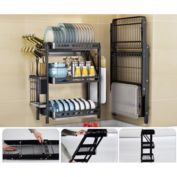 GIÁ TẠI XƯỞNG ✅FREESHIP✅ Kệ Để Chén Đĩa Thông Minh Gấp Gọn Khung Sắt Sơn Đen Cao Cấp 4.9 . | BigBuy360 - bigbuy360.vn