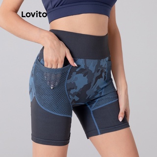 1123QH-Quần ngắn phong cách thể thao họa tiết camo lưng cao có túi Lovito L05055 (màu xanh dương)