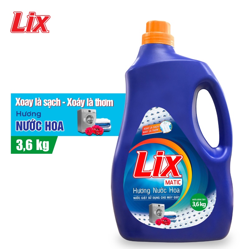 Nước giặt Lix đậm đặc dung tích 3.6Kg loại dùng cho giặt tay hoặc giặt máy  - Tẩy sạch cực mạnh vết bẩn