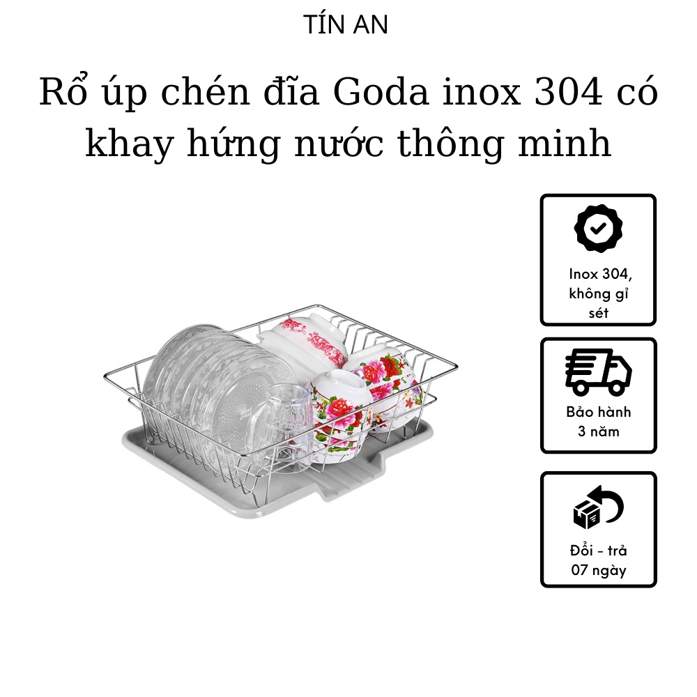Rổ úp bát đĩa inox 304 có khay hứng nước thông minh
