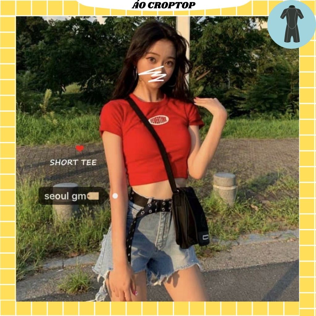 Áo croptop nữ tay ngắn ,from ôm body ,freesize ,thun borip mềm mại co dãn cực tốt